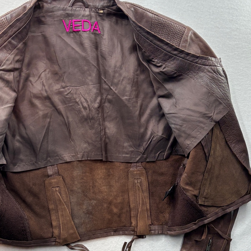 Veda Dark Brown Leather Jacket with Zipper Details - Picture 8 of 12
